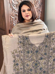 Lite Brown Suit Set with Kantha Handwork in Pure Tussar Silk