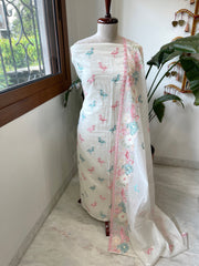 Suit Set with Flamingo and Floral Embroidery in Chanderi