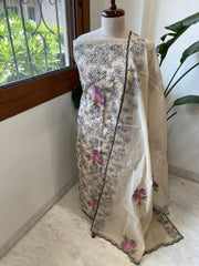 Suit Set with Thread Embroidery in Chanderi
