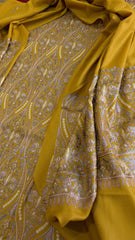 Mustard Winter Suit Set with Aari Work in Pashmina Wool