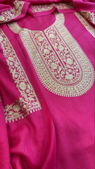 Hot Pink Winter Suit Set with Aari Work in Pashmina Wool