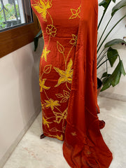 Rust Crepe Suit Set With Knot & Sequin Handwork