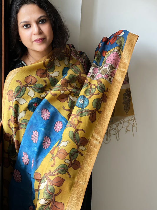 Handpainted Kalamkari Dupatta in Chanderi Silk
