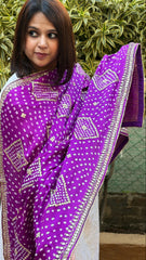 Purple Bandhani Dupatta with Gotapatti Handwork in Pure Silk