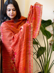 Kashmiri Aari Embroidered Dupatta in Geecha Silk