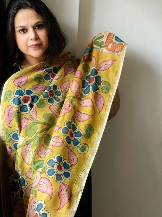 Handpainted Kalamkari Dupatta in Chanderi Silk
