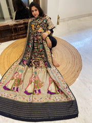 Black Rai Bandhej Dupatta with Meenakari Jaal design in Georgette