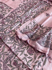 Lavender Suit Set with Kantha Handwork in Pure Tussar Silk