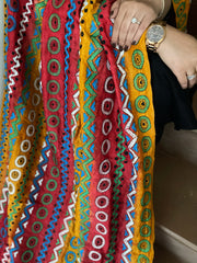 Yellow, Red Handmade Kantha Dupatta in Silk