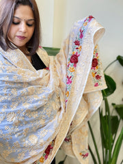 Ivory Parsi Gara Embroidery Dupatta in Georgette