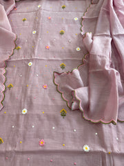 Mauve Suit Set with Thread Embroidery in Pure Mul