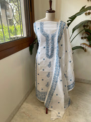 Suit Set with Thread Embroidery in Slub Cotton
