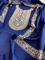 Navy Winter Suit Set with Aari Work in Pashmina Wool