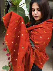 Green Ajrakh Handblock Printed Silk-Woollen Shawl