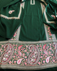 Green Winter Suit Set with Aari Work in Pashmina Wool