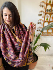 Brown Woven Ikat Stoles in Pure Silk