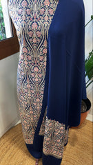 Navy Winter Suit Set with Aari Work in Pashmina Wool