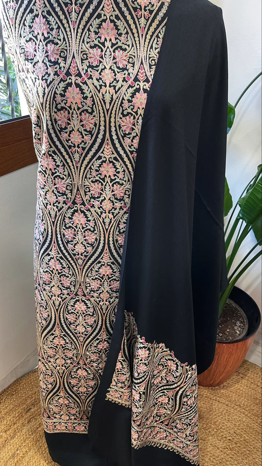 Black Winter Suit Set with Aari Work in Pashmina Wool