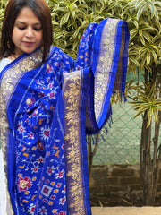 Royal Blue Handwoven Ikat Patola with Gotapatti & Pearl Handwork dupatta in Pure Silk