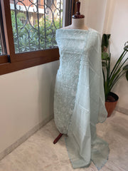 Aqua Suit Set with Thread Embroidery in Pure Mul