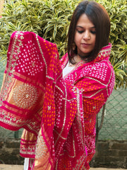Pink Bandhani Dupatta with Gotapatti Handwork in Pure Silk