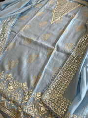 Powder Blue Gota Applique Suit Set in Pure Mul Chanderi