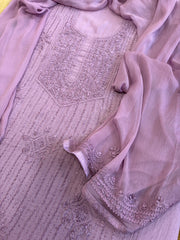 Lilac Suit Set with Lucknowi Handwork in Pure Mul Cotton