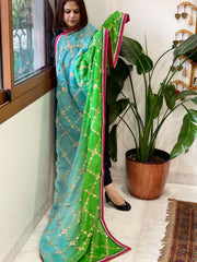 Turquoise, Green Chinon Dupatta with Gota Lace Work