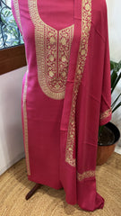 Hot Pink Winter Suit Set with Aari Work in Pashmina Wool