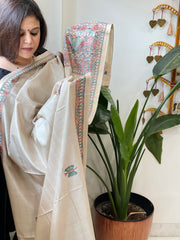 Handpainted Madhubani Dupatta in Pure Chanderi Silk