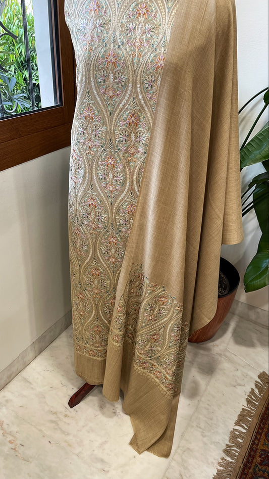 Toosh Winter Suit Set with Aari Work in Pashmina Wool