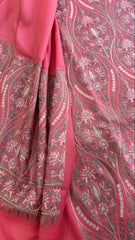 Pink Winter Suit Set with Aari Work in Pashmina Wool