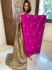 Purplish Pink Designer Handwoven Kadwa Banarasi Suit Set in Pure Silk