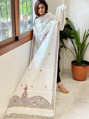 Handpainted Madhubani Dupatta in Pure Chanderi Silk