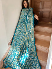Rama Blue Handmade Nakshi Kantha Dupatta in Pure Silk