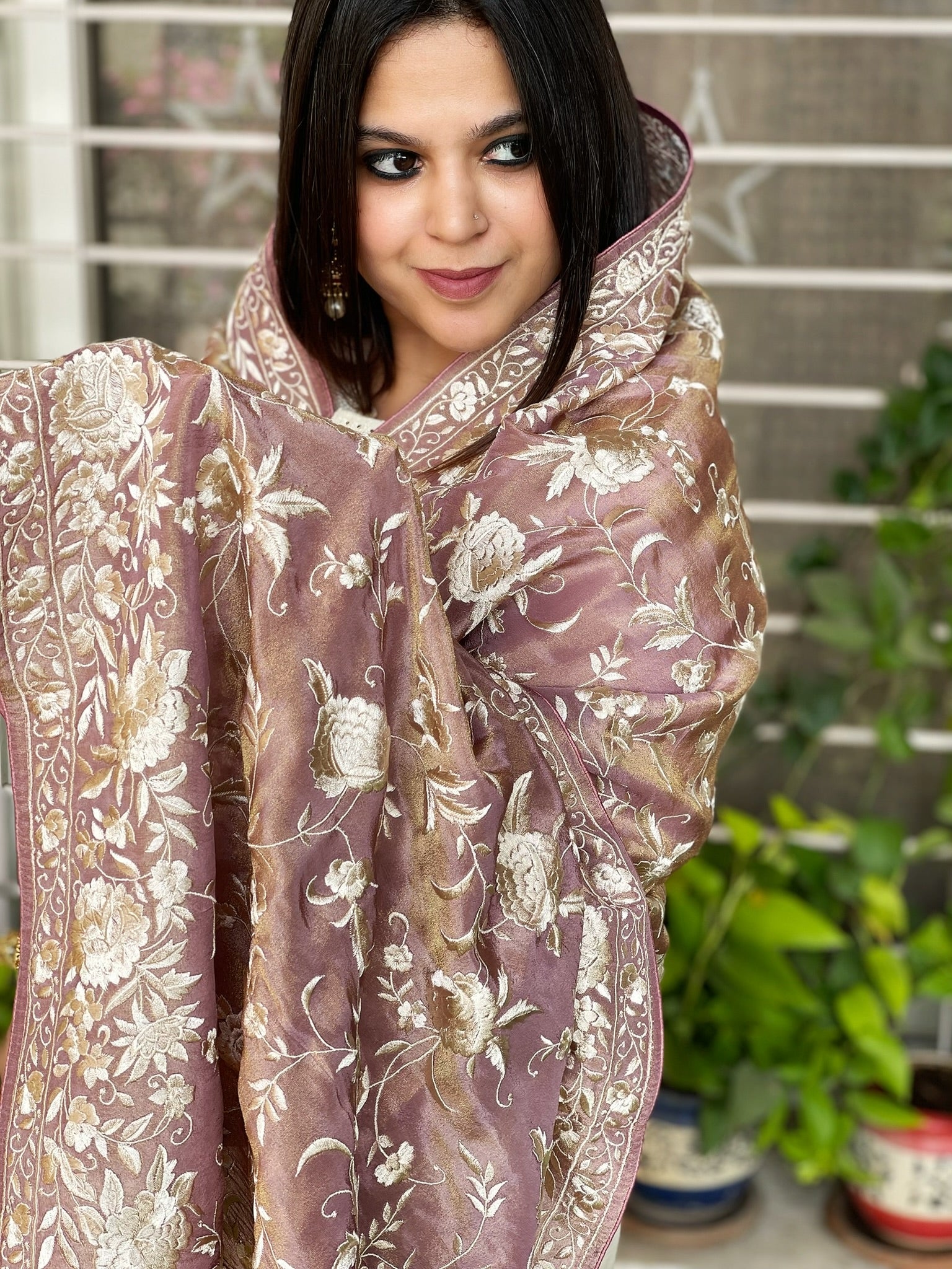 Georgette Tissue Dupatta with Parsi Gara Embroidery