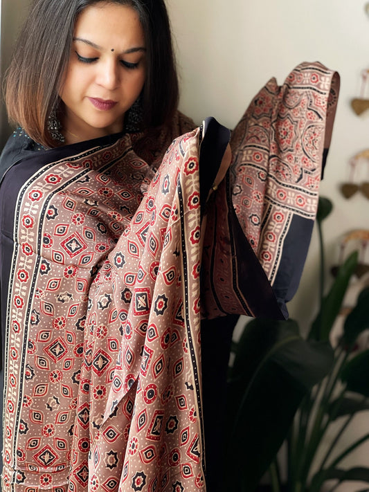 Handblock Printed Ajrakh Dupatta