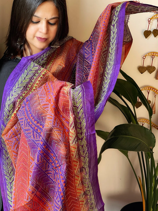 Handmade Kantha Dupatta in Silk