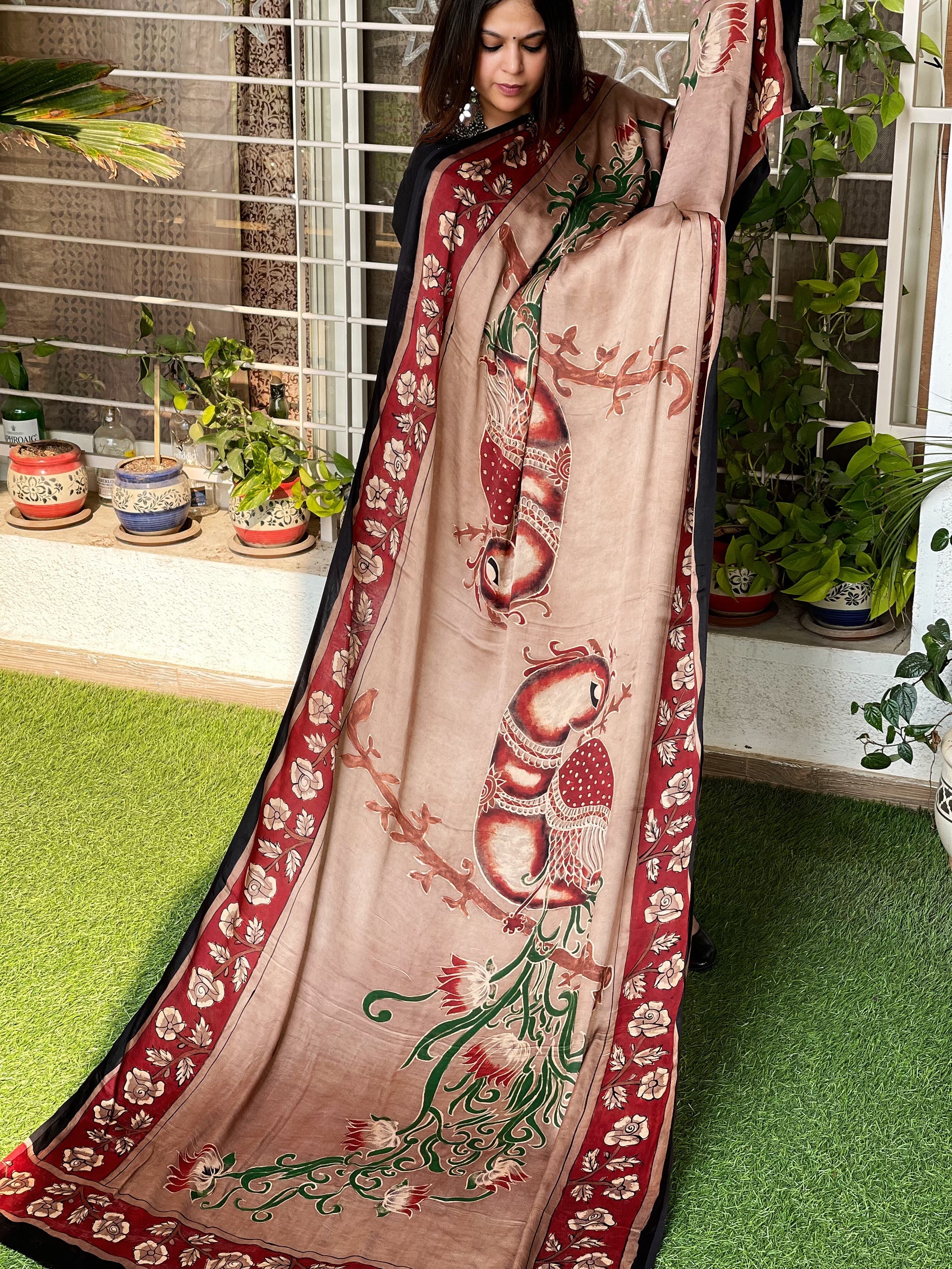 Handsketched & Handpainted Dupatta in Modal Silk