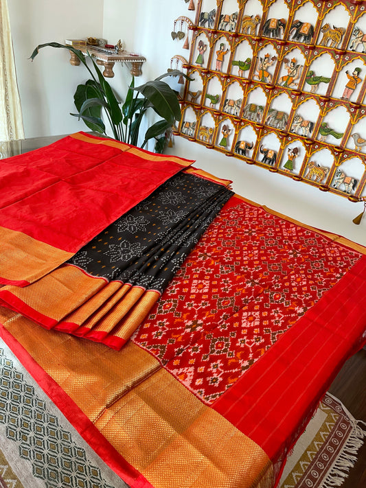 Handwoven Ikat Bandhej Design Saree with Patola Design Pallu in Pure Silk