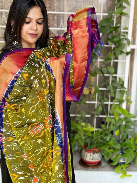 Handwoven Ikat Patola Dupatta in Pure Silk