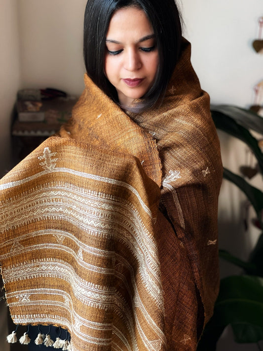 Handwoven Woollen Shawl in Pure Tussar and Wool
