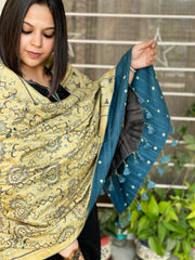 Ajrakh Handblock Printed Silk-Woollen Shawl