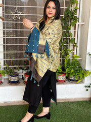 Ajrakh Handblock Printed Silk-Woollen Shawl