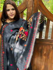 Black Kashmiri Aari Embroidered Dupatta in Geecha Silk