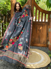 Black Kashmiri Aari Embroidered Dupatta in Geecha Silk