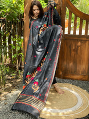 Black Kashmiri Aari Embroidered Dupatta in Geecha Silk