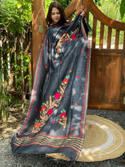 Black Kashmiri Aari Embroidered Dupatta in Geecha Silk