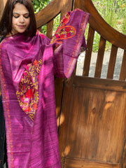 Purple Kashmiri Aari Embroidered Dupatta in Geecha Silk