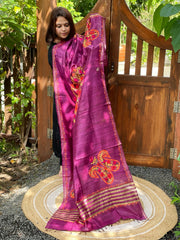 Purple Kashmiri Aari Embroidered Dupatta in Geecha Silk